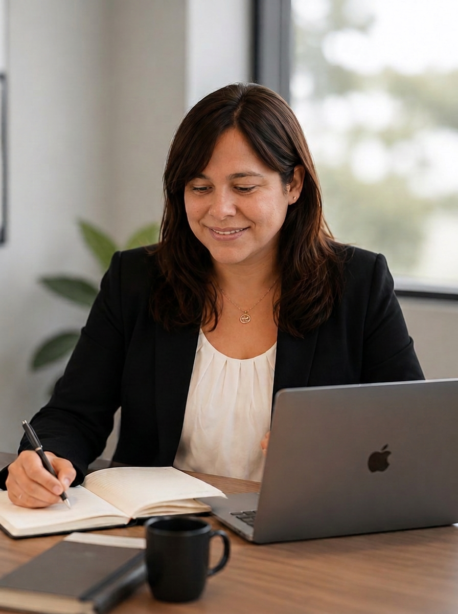 Cecilia Luzardo trabajando en su oficina en un proyecto de capital humano