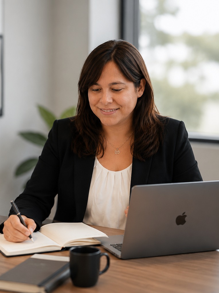 Cecilia Luzardo trabajando en su oficina